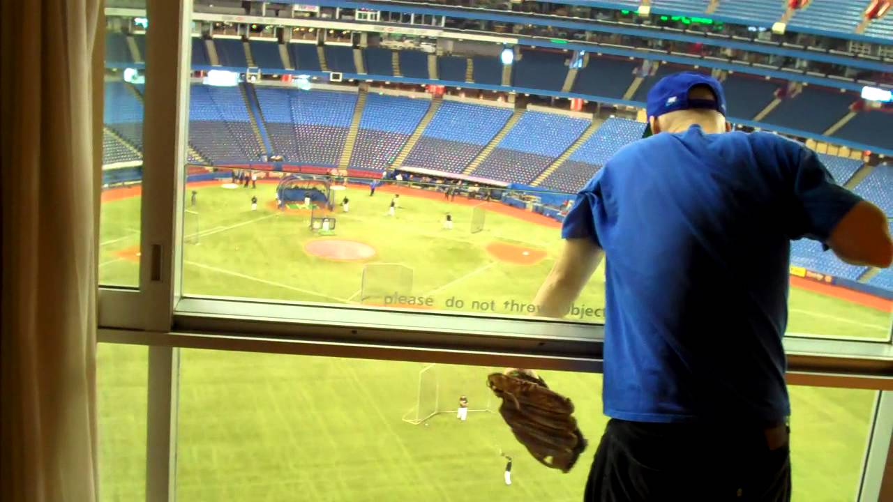 Catching a baseball inside the Rogers Centre hotel 