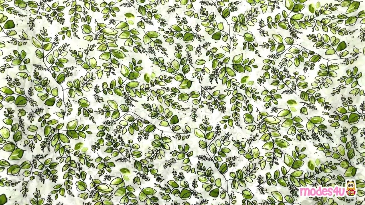 Delicate Illustrated Green Vines Rows Foliage Leaves Fabric by