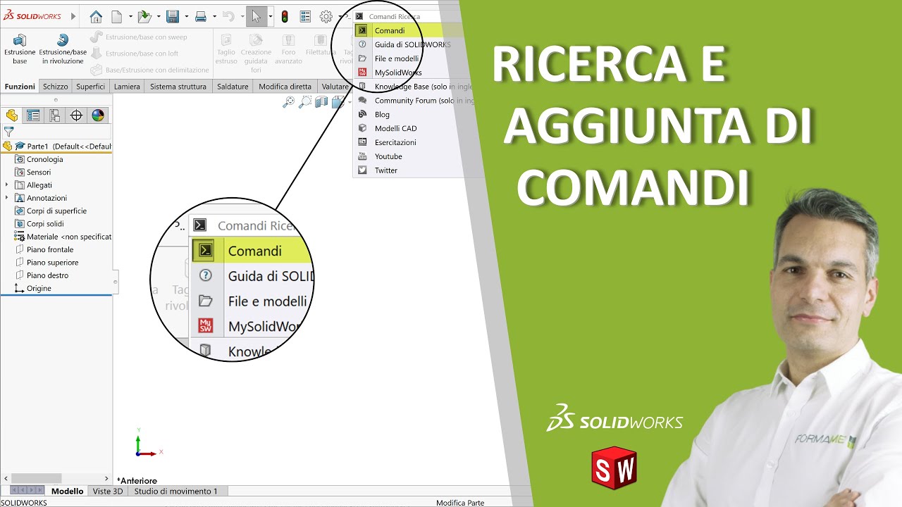 Ricerca e aggiunta dei comandi in SolidWorks
