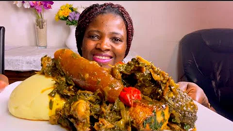 ASMR |MUKBANG|COW SKIN +SMOKED MACKEREL VEGETABLE SOUP WITH FUFU BANG/EATING SHOW | No TALKING