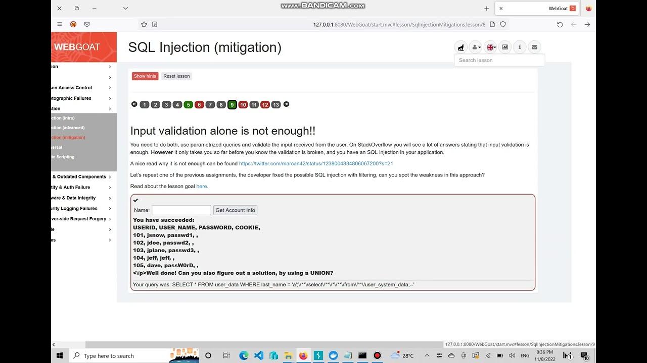 Webgoat sql injection mitigation youtube