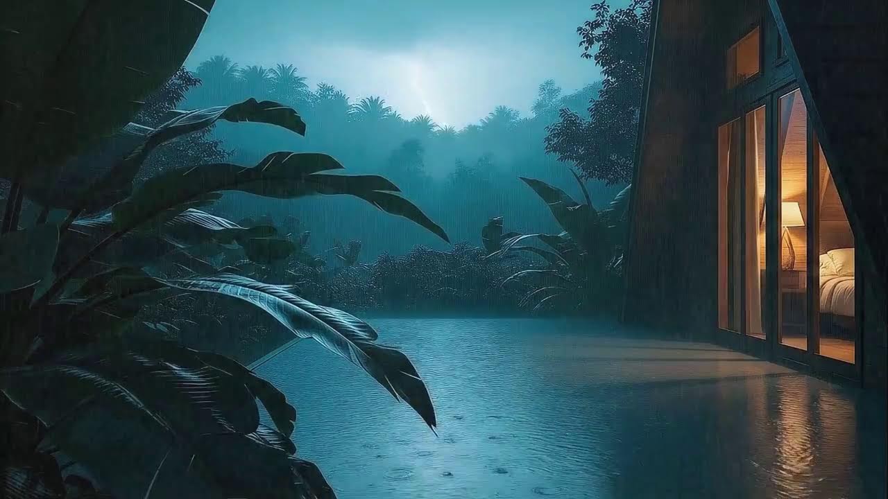 Deep Sleep Tonight with Warm Rain and Low Storm at Cozy Cabin 🌧️