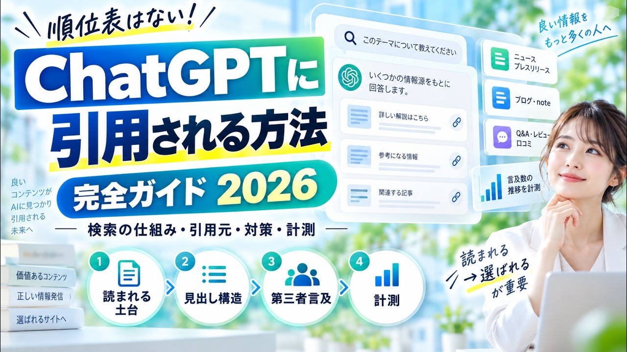 ChatGPTに引用される方法 完全ガイド｜三層インデックス・日本語の引用元・30日の順序