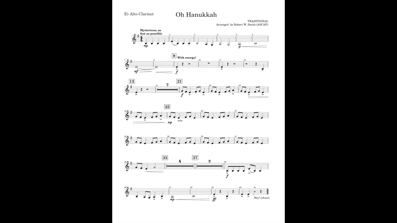 Oh Hanukkah (Alto Clarinet part) arr. by Robert W. Smith