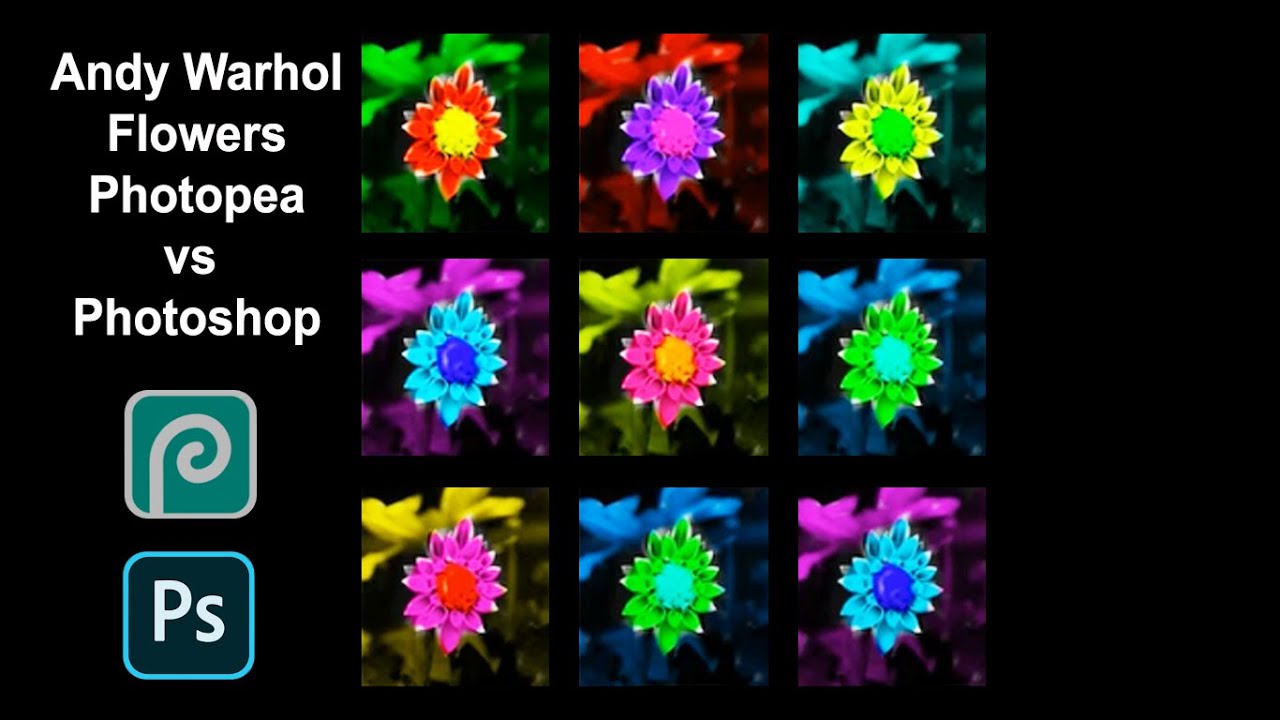 Andy Warhol Pop Art Flowers in Photopea vs YouTube