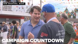 Moulton courts voters at Feast of the Blessed Sacrament ahead of Massachusetts primary