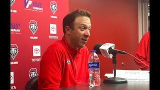 UNM coach Richard Pitino and NMSU coach Chris Jans after NMSU beat UNM on Dec. 6 in the Pit