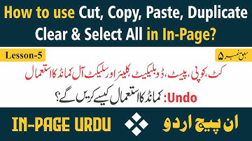 How to use Cut, Copy, Paste, Duplicate, Clear & Select-All in In-Page Lesson 05 in Urdu & Hindi