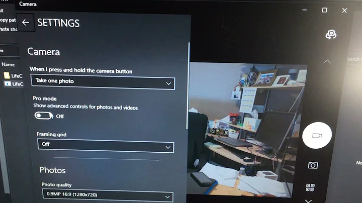 Lifecam Cinema webcam: Adjust brightness and focus using camera app in windows 10. Settings Pro Mode