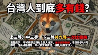 台灣人到底多有錢？台灣成年人淨資產平均數、中位數大比拚！分成淨資產上三等、中三等、下三等共九等，讓你一次比個夠！
