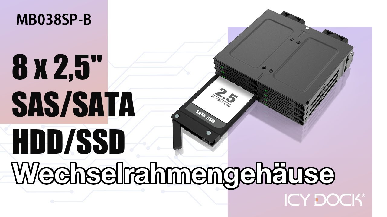 ICY DOCK 8-Bay 2,5" SAS/SATA HDD/SSD Wechselrahmen für 5,25" Schacht | ExpressCage MB038SP-B