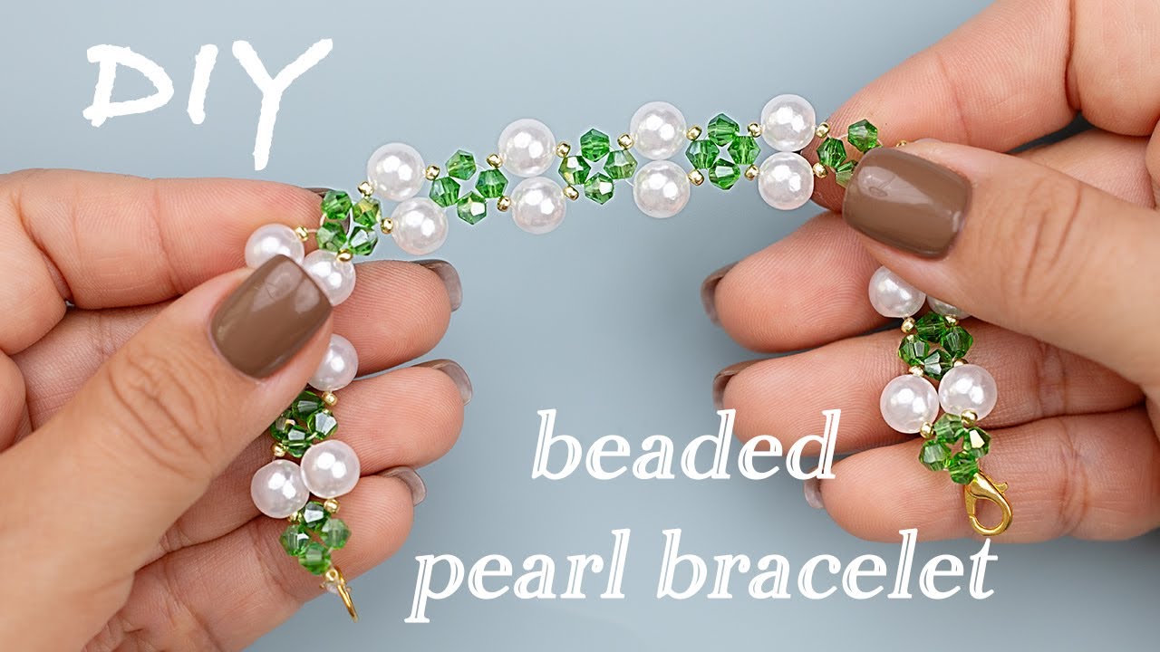 DIY Pearl and Crystal Beaded Bracelet - YouTube