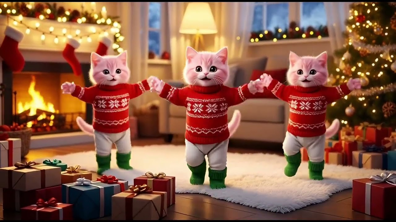 Что происходит, когда кошки празднуют Рождество вместе?