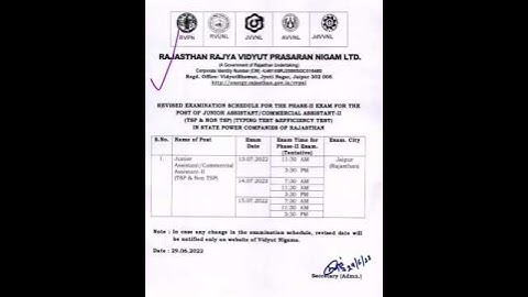 JVVNL/RVPNL/AVVNL junior assistant/commercial assistant-ll revised exam 2022 date 13.07.2022