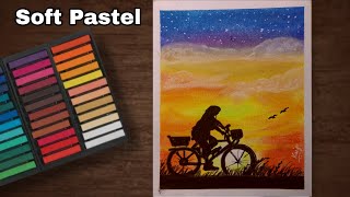 Happiest hours a sunset and a bike | Sunset Cycling | soft pastels drawing | Kaif Sketch screenshot 1