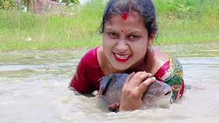 Fish Catching In The Pond lots of water। Amazing hand fishing videos।bengali trending viral