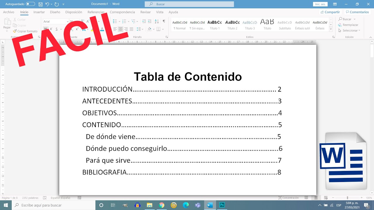 Cómo Crear Una Tabla De Contenido Automática En Word Muy Fácil Youtube