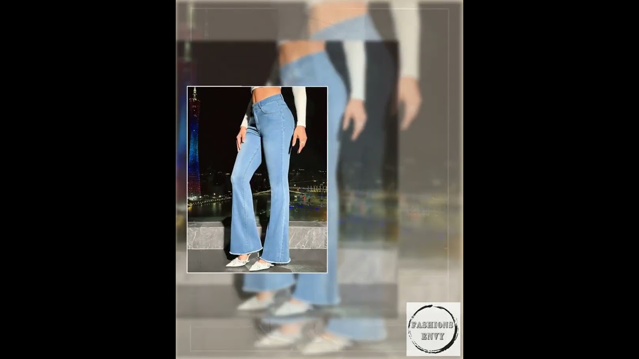 Raw Hem Bootcut Light Blue Denim Jeans with Pockets