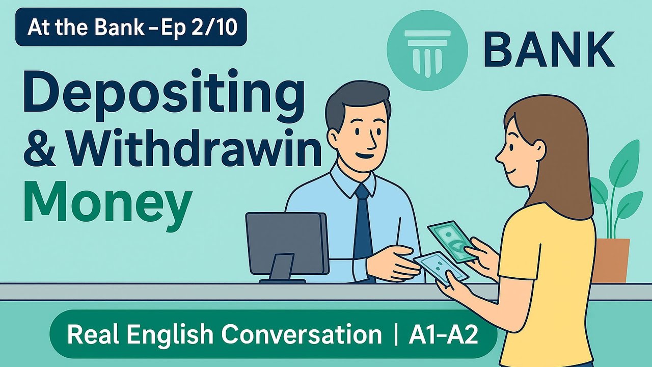Depositing and Withdrawing Money – Simple English for Daily Banking |  Conversation for Beginners