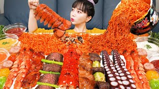 모둠 꼬치구이 🍡 문어 새우 랍스터 닭꼬치 & 불닭볶음면 꿀조합 먹방 & 레시피 Octopus lobster Chicken Skewers Mukbang ASMR Ssoyoung