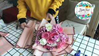 10 Roses wrapping tutorial//simple wrap flower bouquet screenshot 4