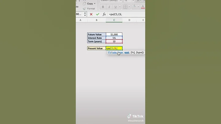 How to calculate present value using PV function on excel@businessrob