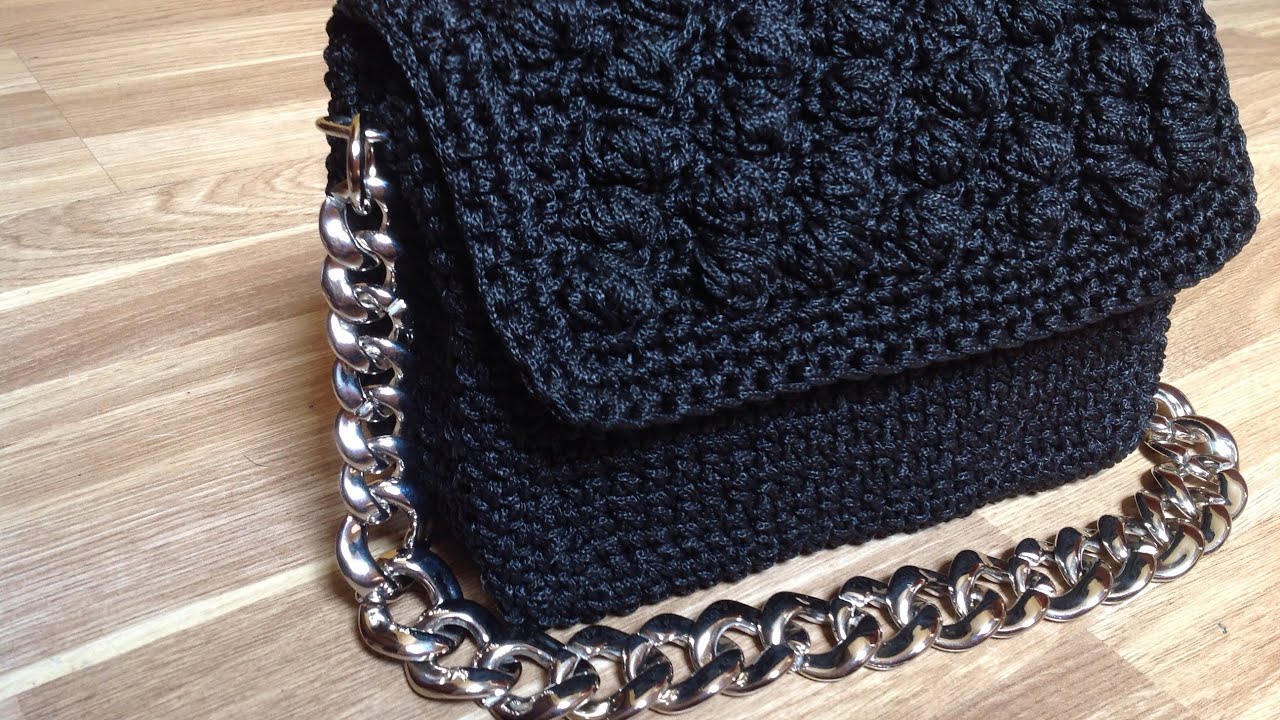 Bolsa crochê com fio náutico com ponto pipoca estruturado com tela