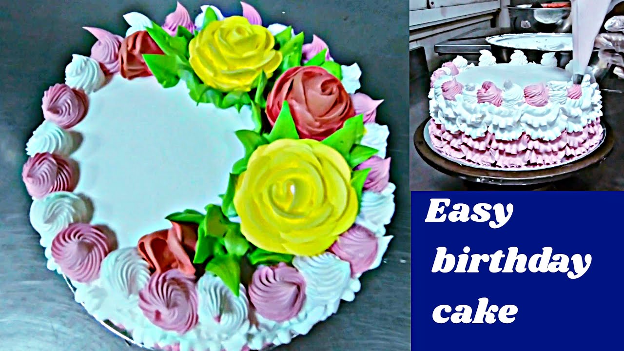 how to make birthday cream cake at home , easy cake decorating ideas for  beginners - YouTube