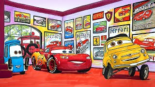 Draw CARS LIGHTNING McQUEEN Visiting Luigi's Casa Della Tires - Drawing and Coloring | Tim Tim TV