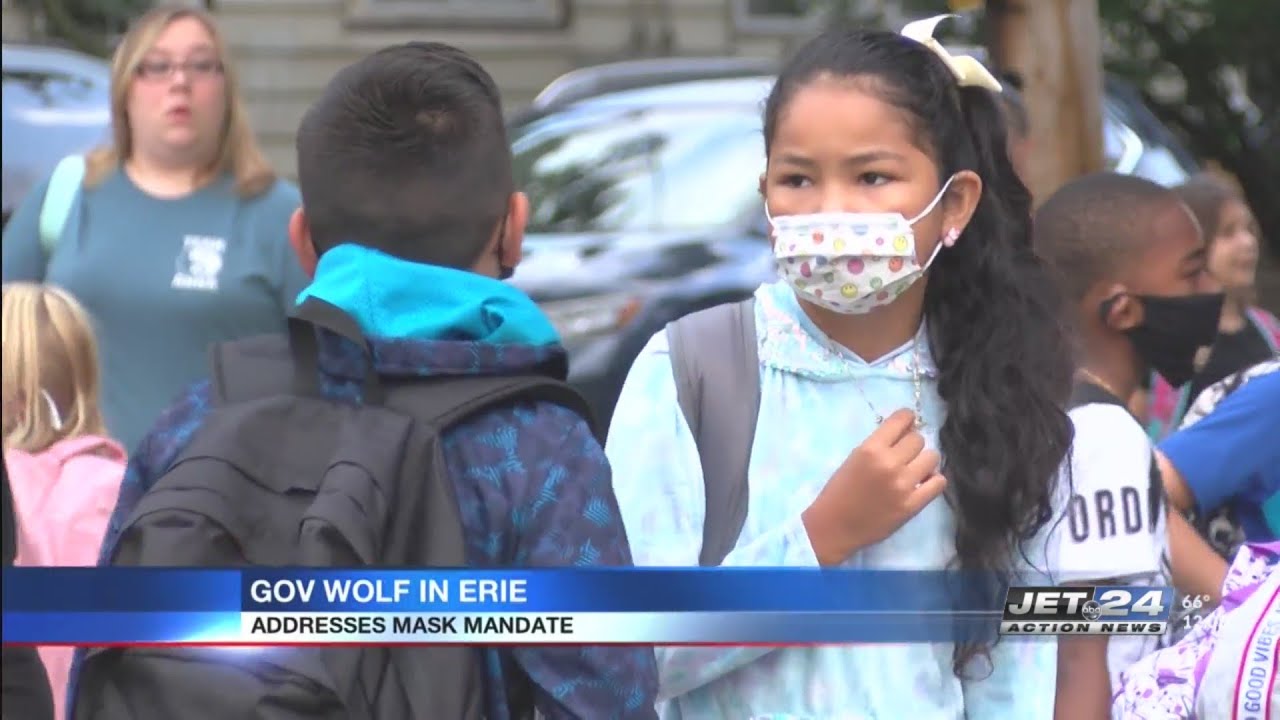 Gov. Wolf comments on school mask mandate while visiting Erie - YouTube