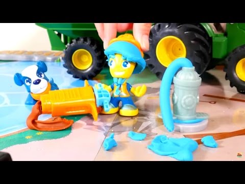 Toys For Kids. Play Doh Game Set - Town Road Worker! Pup Unboxing And Playing!