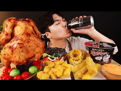 ASMR MUKBANG 햄버거 & 치즈 스틱 & 치킨먹방! FIRE Noodle & FRIED CHICKEN & CHEESE STICK EATING SOUND!