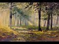 Watercolor painting tutorial - Sunrise in the forest