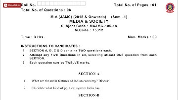 MA 1ST SEM JAMC MEDIA AND SOCIETY NOV 2019 | PTU