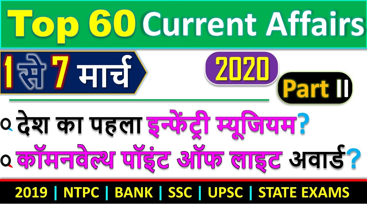 Online study point Current Affairs March 2020 | 60 Important Weekly Current Affairs MCQ