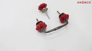 BPCK 209 Red Flower Shaped Ceramic Kitchen Cabinet Knob & pull