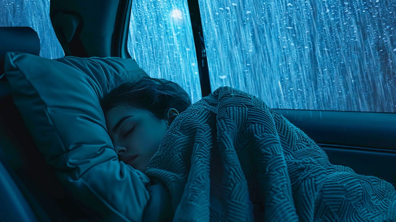 Sleep Soundly in 3 Minutes with Heavy Rain & Thunder Pouring on Rickety Car at Night