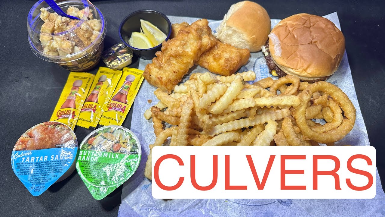 Culver's ASMR Mukbang Butter Burger Atlantic Cod, Onion Rings, Fries, Ice Cream, Whispered Ramble