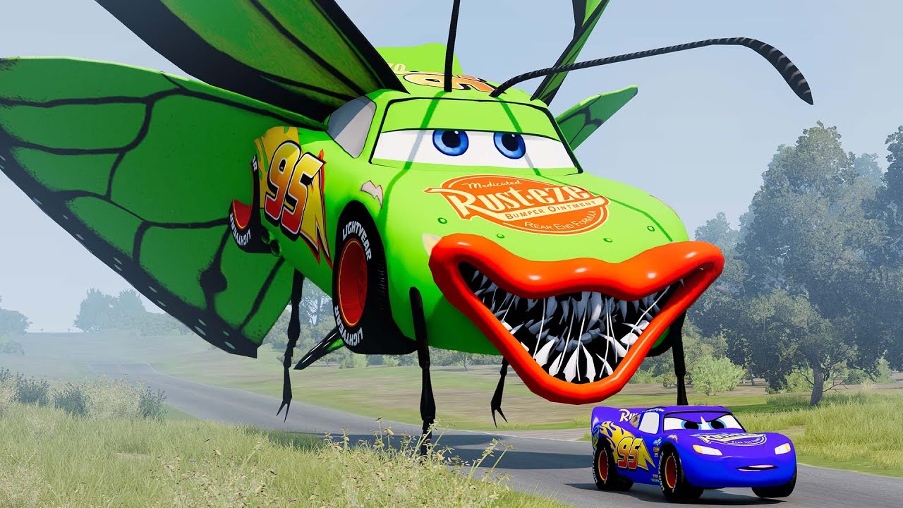 Epic escape from Zombie Lightning McQueen Eater, Butterfly Eater, Fire Engine Eater |BeamNG.Drive