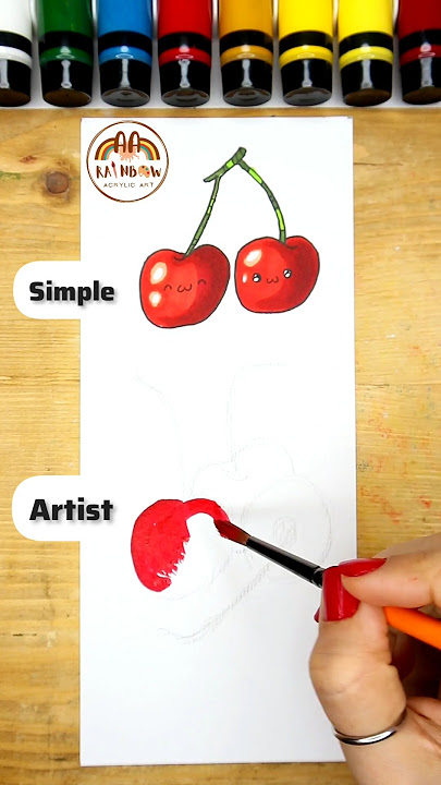 Acrylic Cherry Painting | How to Paint Cherries Simple and Artistic 🌈🍒 #acrylic #painting #shorts
