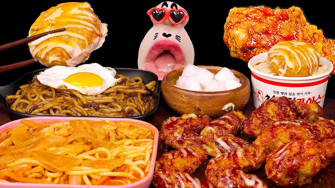 Горячая курица Supreme, Чачжанмён, Чампонг, Чаша с курицей и рисом!🍗 АСМР Мукбанг :)