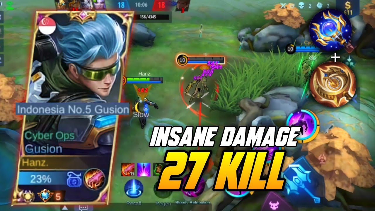 27 KILLS CYBER OPS SOLO RANK TOP GLOBAL GUSION | GUSION BUILD TERSAKIT 2022