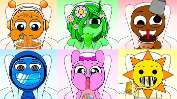 Sprunki Emoji Color Mukbang Full Version | Fire Noodle &  Fried Chicken & Gummy | ASMR l MOMOSTUDIO