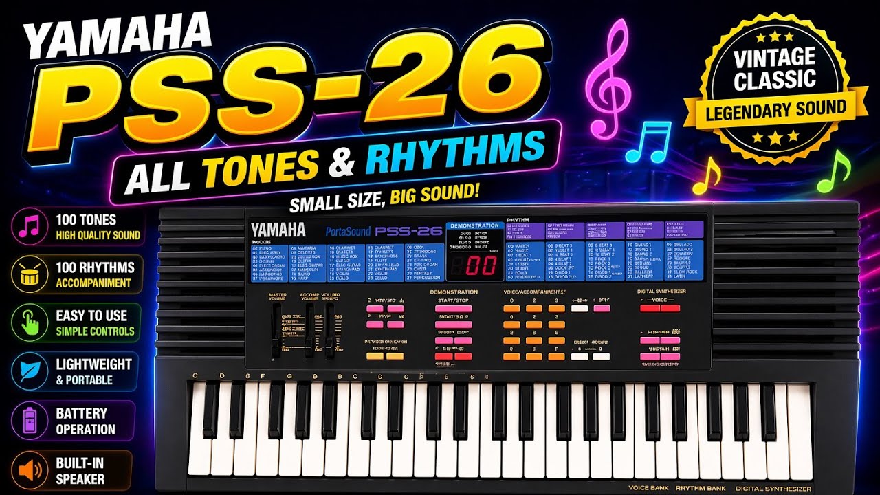 Yamaha pss 26 || Yamaha PSS 26 all tones and rhythms - YouTube