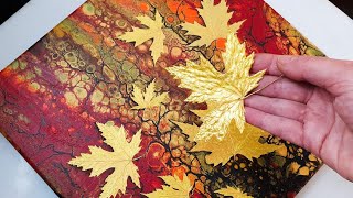 GOLDEN Autumn Leaves Painting Tutorial - Great DIY Seasonal Idea | ABcreative Acrylic Pouring Swipe