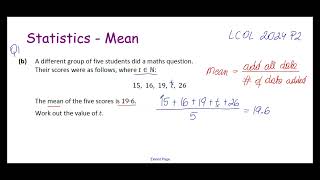Finding a Missing Value Using the Mean | LCOL Maths 2024 P2 Q1(b)