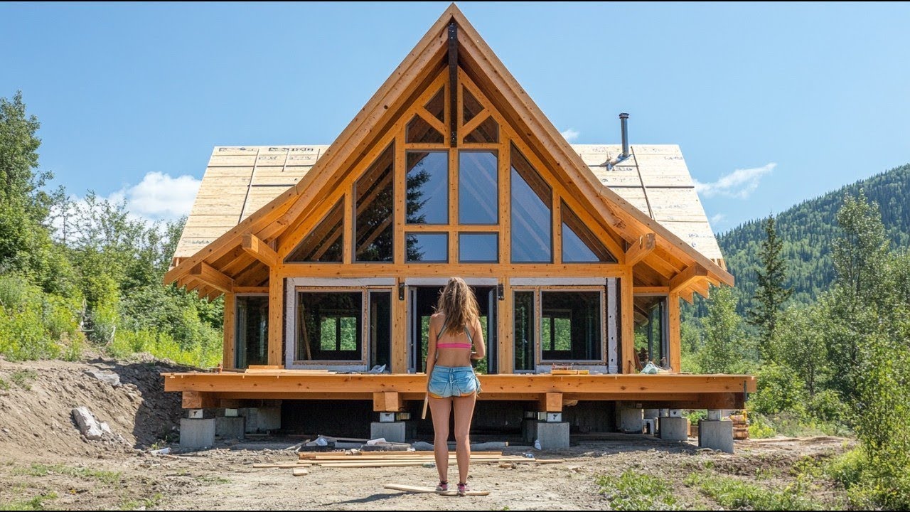 COUPLE builds A Complete Wooden House In The woods | start to finish ...