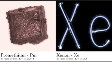 Promethium - Pm vs Xenon - Xe Comparing Element attributes Atoms