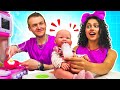 Feeding baby doll &amp; pretend play cooking toy food for dolls. Family-fun video for kids.