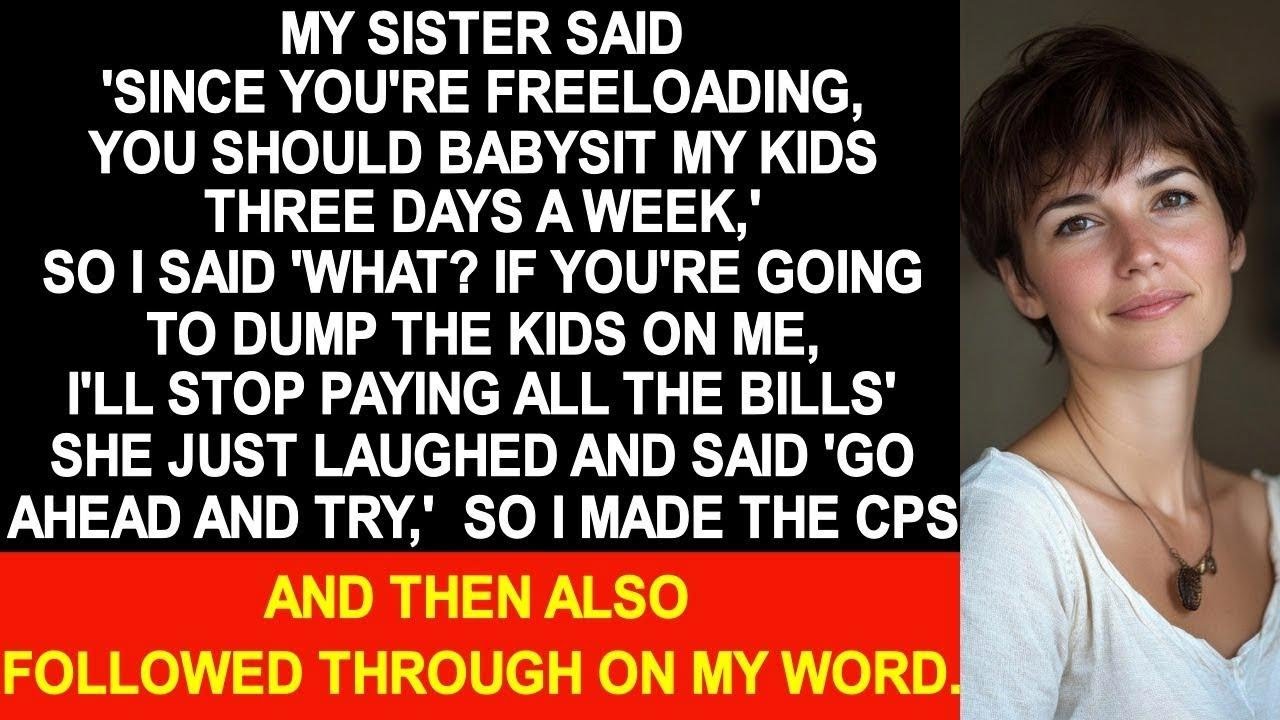 At my birthday party, my sister said 'Since you're freeloading,babysit the kids three days a wee